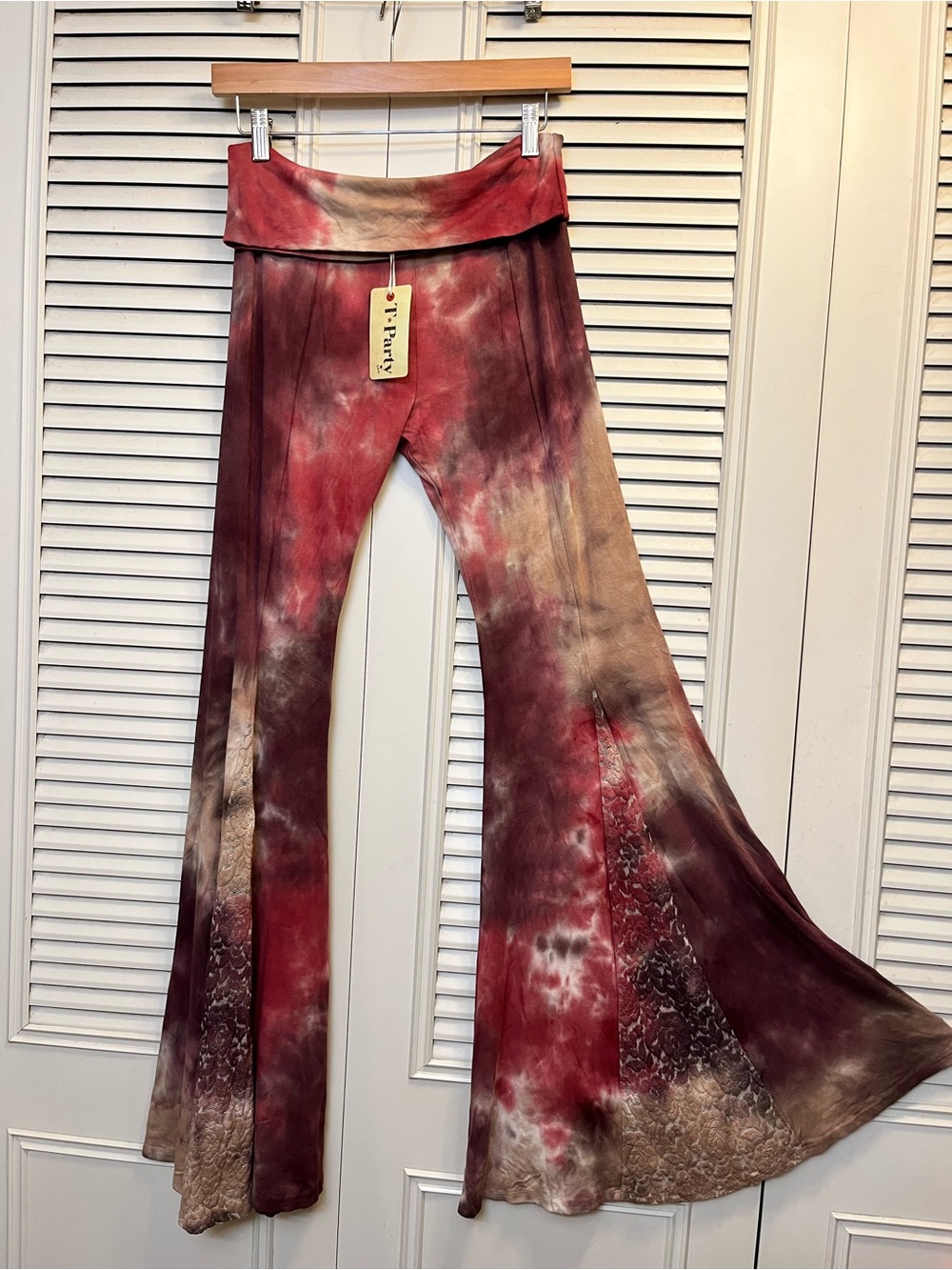 T Party Tie-Dye Wide-Leg Yoga Pants - Rose, Plum & Tan NWT